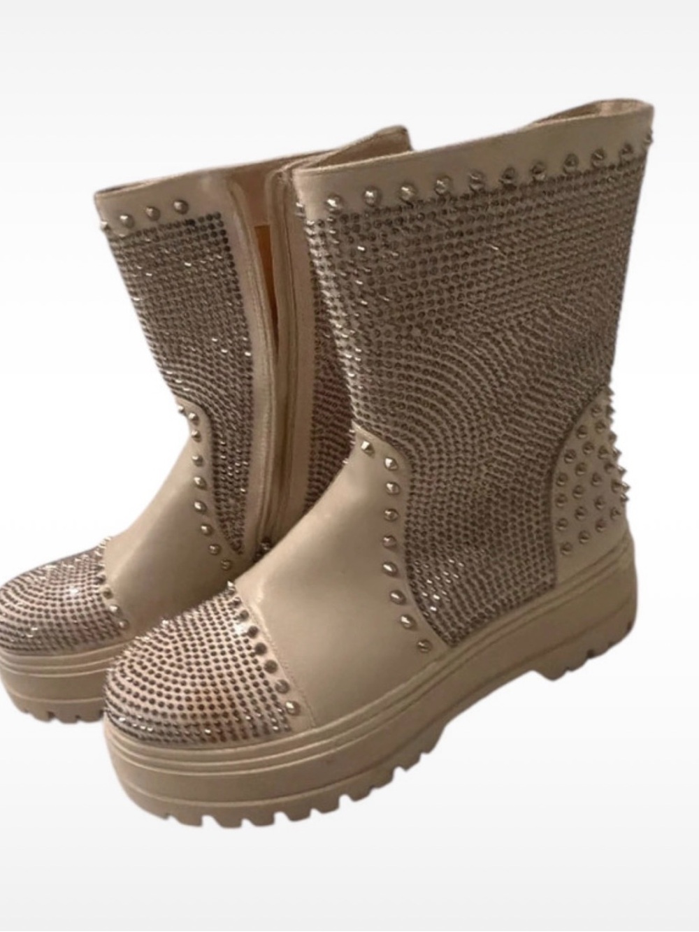 Azalea Wang Beige Rhinestone Studded Platform Boots - Women’s Sz 12